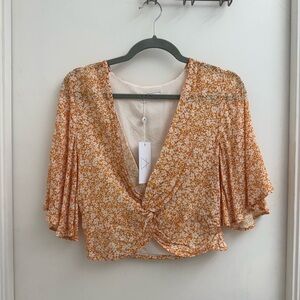 Sage Orange Flutter Sleeve Crop Blouse